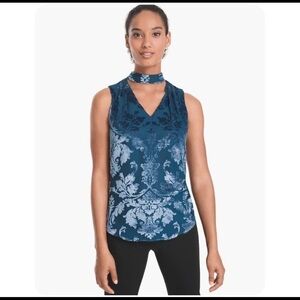 White House Black Market Salma Velvet Sleeveless Choker Blouse Teal Size 0